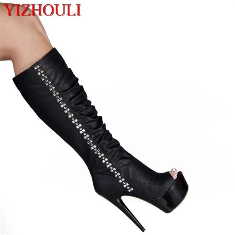 

Women's shoes are 15 centimetres tall, tall boots, stylish zippers, fish mouth decorations, high heel boots