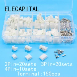 50 sets Kit in box 2p 3p 4pin Right angle 2.54mm Pitch Terminal / Housing / Pin Header Connector Wire Connectors Adaptor XH Kits