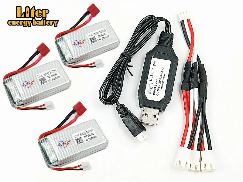 3PCS 7.4V 1600mAh Lipo battery With USB Charger For FT009 RC Boat 12428 battery Lipo 25c 903462 2S JST SM T PLUG