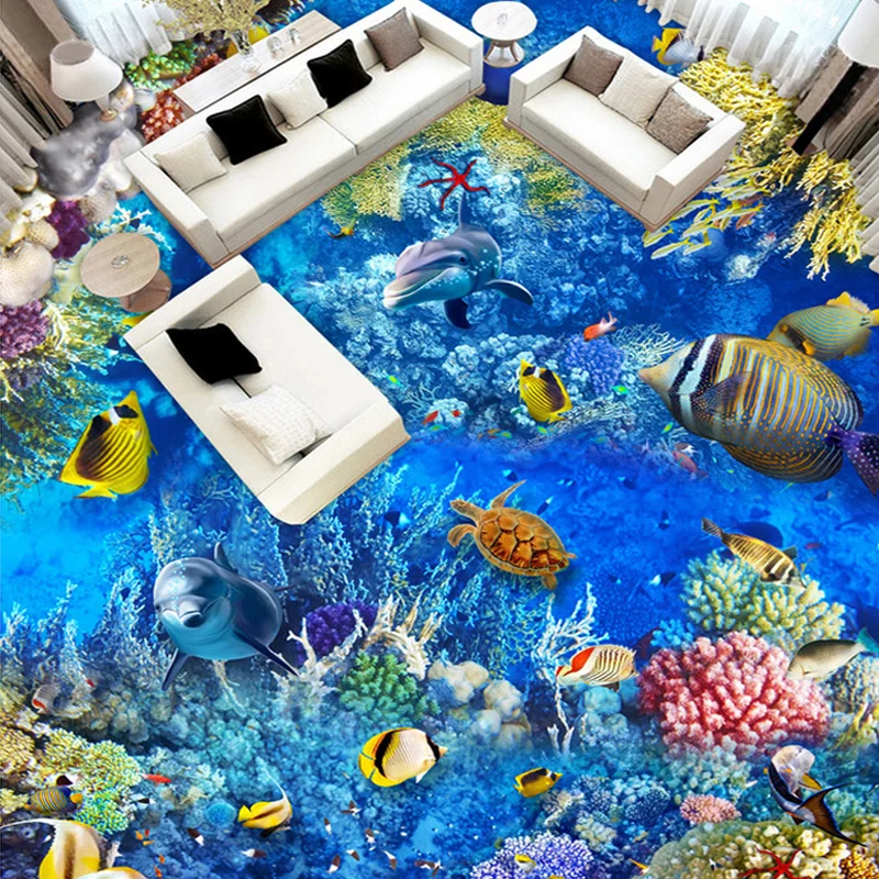 Wear Non-slip Waterproof Thickened High Quality Custom 3D Floor Wallpaper Self-adhesive PVC Photo Wallpaper Murals Wallcoverings