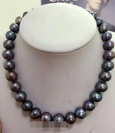 

stunning 10-11mm round tahitian huge black red green pearl necklace 18"14k