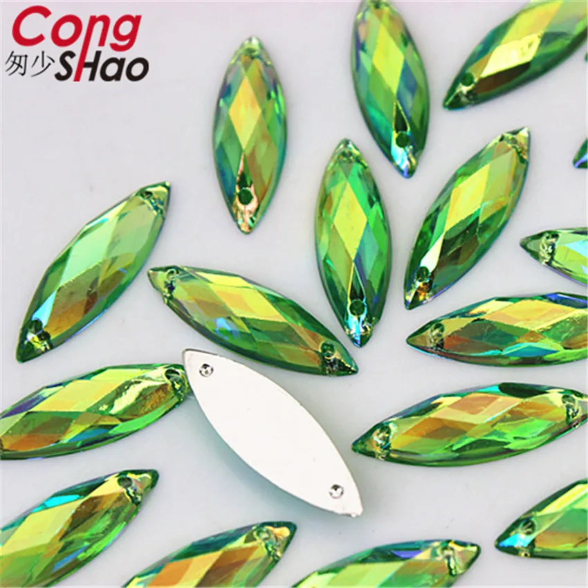 Cong Shao 50pcs 8*25mm AB Colorful Flatback Horse Eye Stones And Crystals Acrylic Rhinestone Sewing 2 Hole Wedding Dress ZZ634