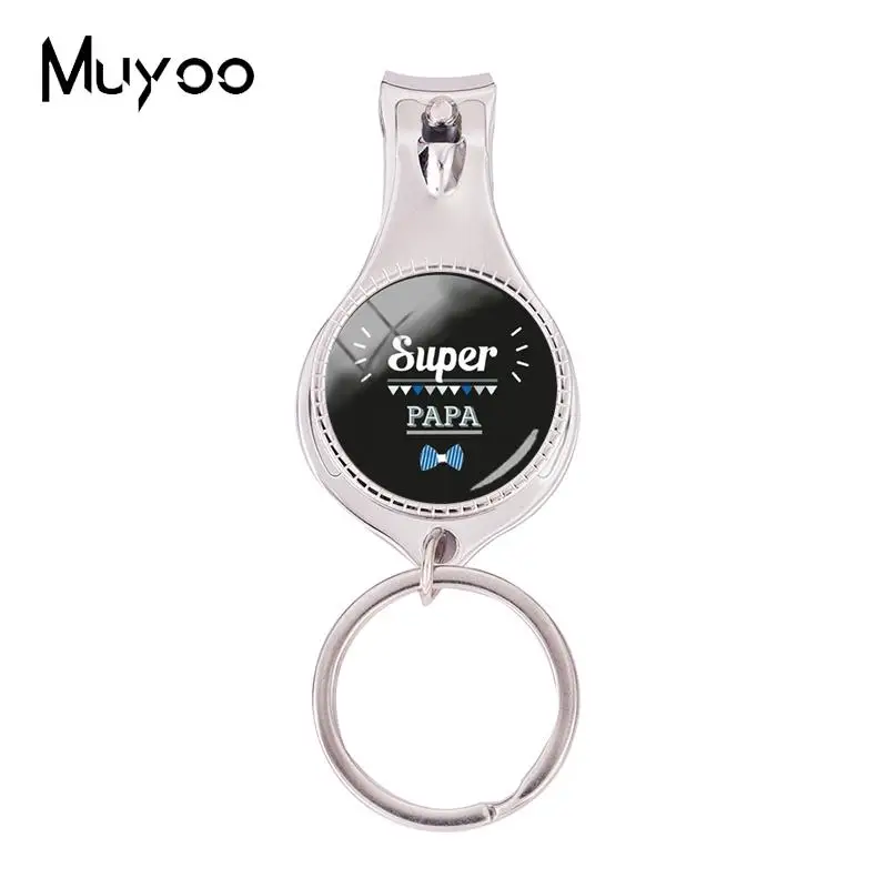 2018 Fashion Super Papa Multifunctional Keychain My Superhero Keyring Glass Dome Keychains Round Hand Craft Jewelry