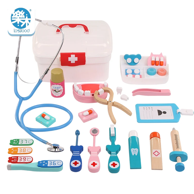 Wooden Toys Funny Children Kids Play Real Life Cosplay Doctor Dentist toys Medicine BoxPretend Doctor Play toys for baby gif