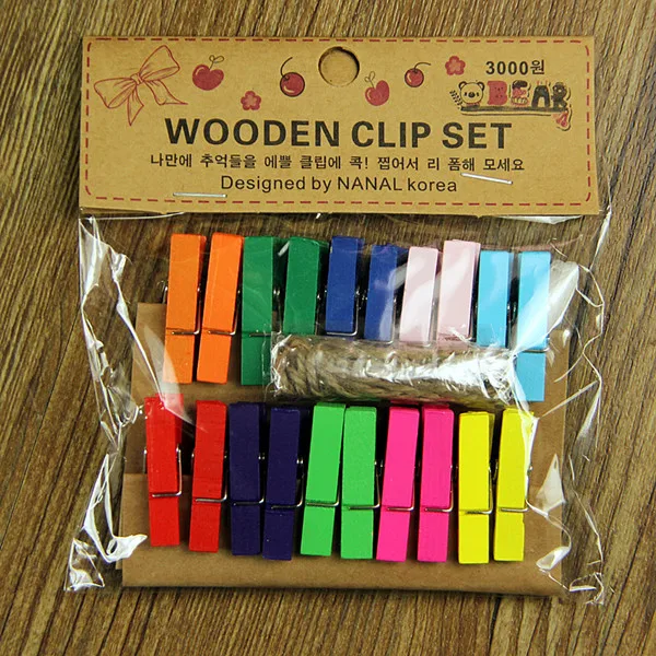 2 Packs/Lot Cute Colorful Wooden 20-Pc Clip for School Stationery & Office Supply & Home Use