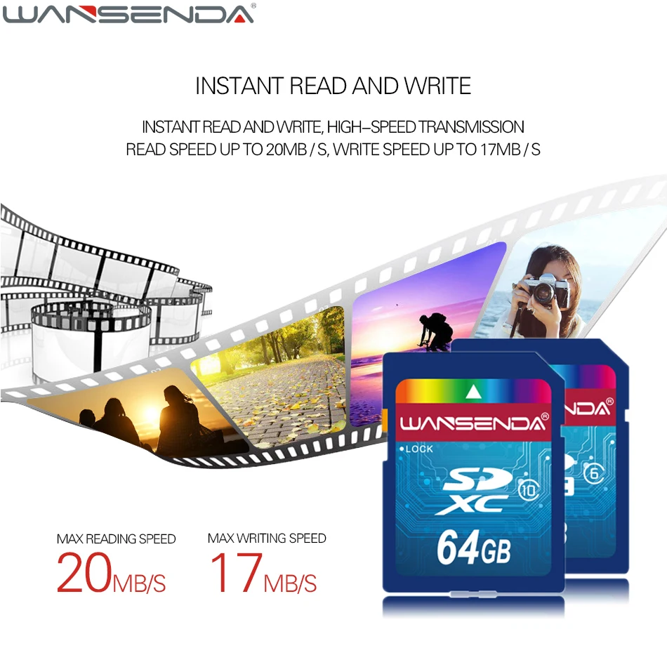 Hotsale WANSENDA SD Memory Card 64GB 32GB Class 10 SD Card 8GB 16GB Transflash SDHC SDXC TF Card Digital Flash Memory Card