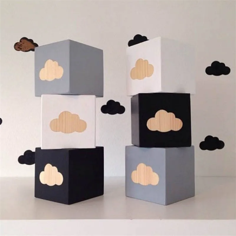

Nordic 3PC Wooden Cloud Square Baby Room Figurines & Miniatures Natural Wedding Decorations Children Toys Birthday Gifts