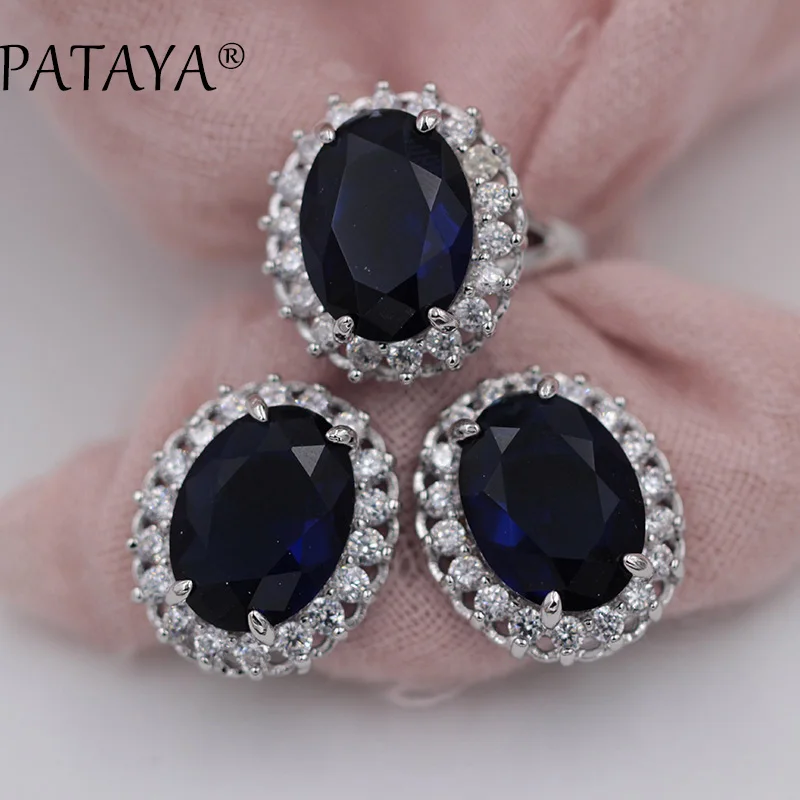 PATAYA New Arrivals Women Wedding Party Luxury Romantic Jewelry Set Accessories Oval Green Natural Zirconia Earrings Ring Sets