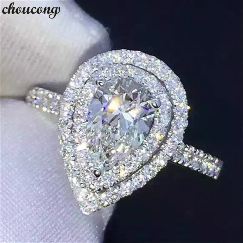 choucong Water Drop Promise Ring 925 sterling Silver AAAAA cz Stone Engagement Wedding Band Rings For Women Finger Jewelry Gift