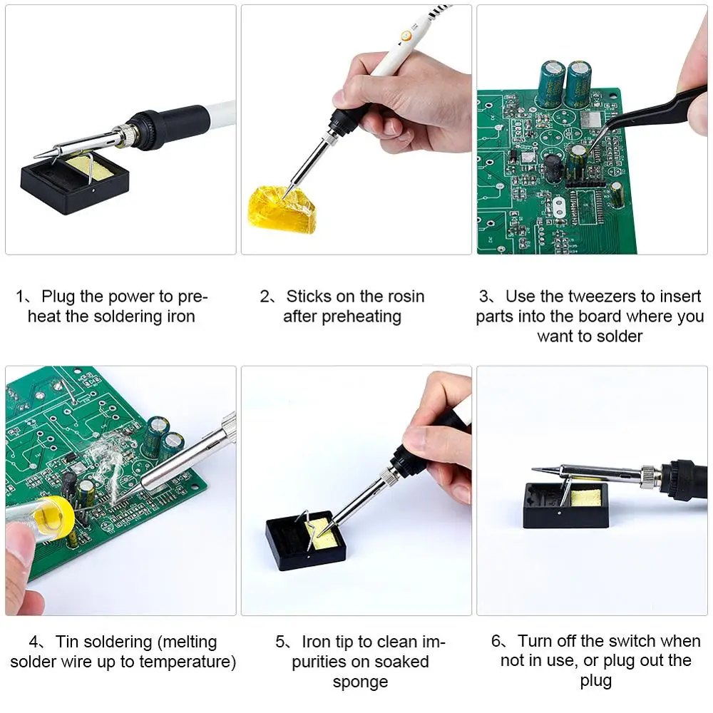 JCDsolder 60w 220v Adjustable Temperature Soldering Iron Kit+5 Tips+Desoldering Pump+Soldering Iron Stand +Tweezers+ Solder Wire