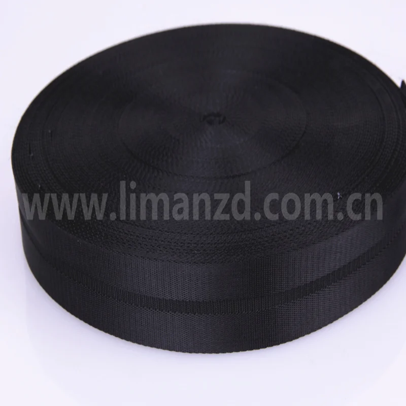 Black Webbing Strap 100% Nylon  1.5 Inch  Middle Striped Ribbon