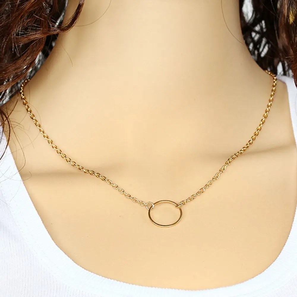 NK602 New Fashion Steampunk Dainty Circle Collier Jewelry Cheap Round Minimalist Chain Pendant Necklace For Women Gift