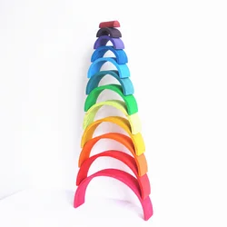 12 Pçs/lote Brinquedos Rainbow Blocos De Madeira Do Bebê Arcoiris Empilhador de Nidificação Montessori Enigma Criativo Blocos de Construção de Brinquedos Educativos