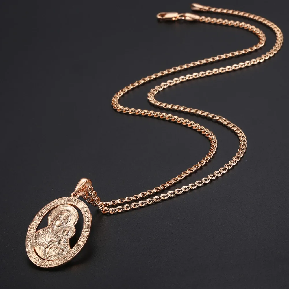 Virgin Mary Jesus Pendant Necklace For Women Men 585 Rose Gold Color Necklace Woman Male Jewelry Wholesale Fashion Gifts 50.5cm