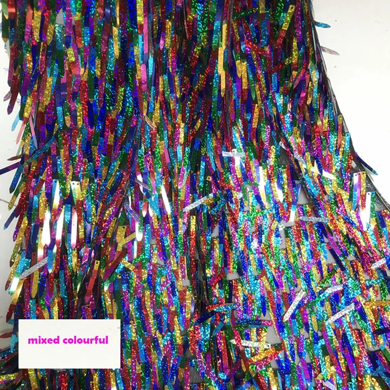 Fashion Net Fabric with Shing Long Sequins Rainbow Sequins Mesh Fabric Sewing Clothing Accessories Sewing Sexy Night club Dress