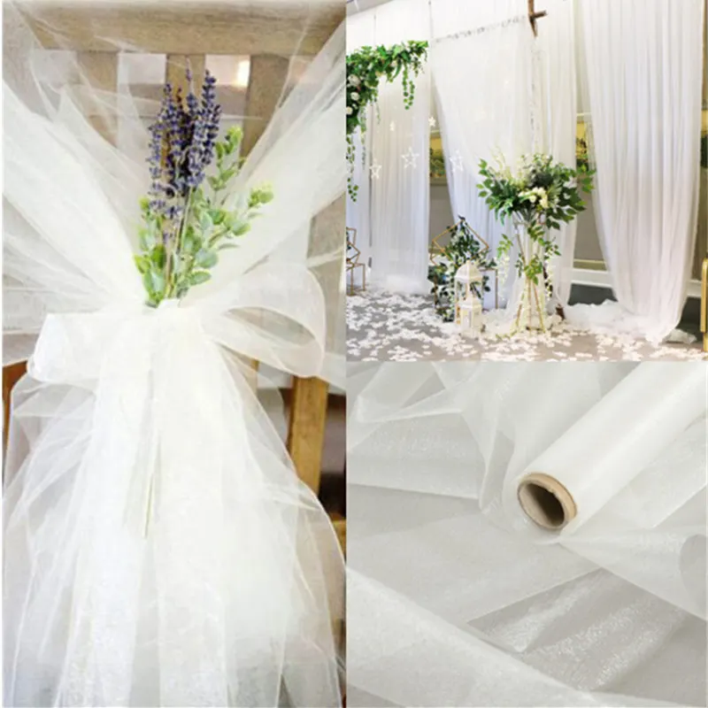 10m/lot 48cm Sheer Crystal Organza Tulle Roll Fabric for Wedding Party Decoration organza chair wedding Arch Decor woman's Dress