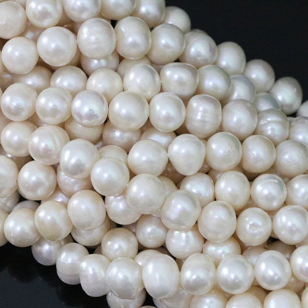 Charms white natural freshwater cultured round pearl 9-10mm diy women high grade jewelry loose beads 15inch B1395