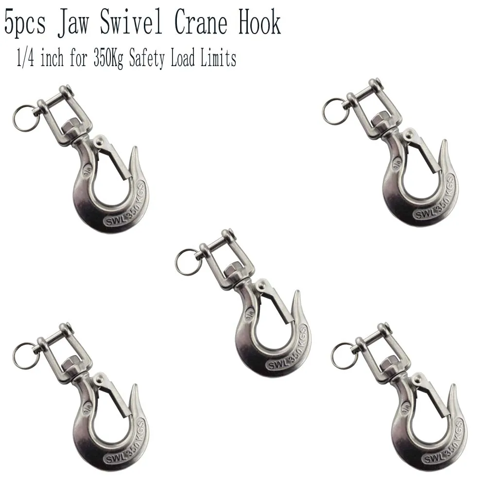 Stainless Marine Jaw Type Swivel Crane Hook Safety Load Limit of 150Kg Marine Boat Hoist Cargo Hook 5pcs 3/16 inch