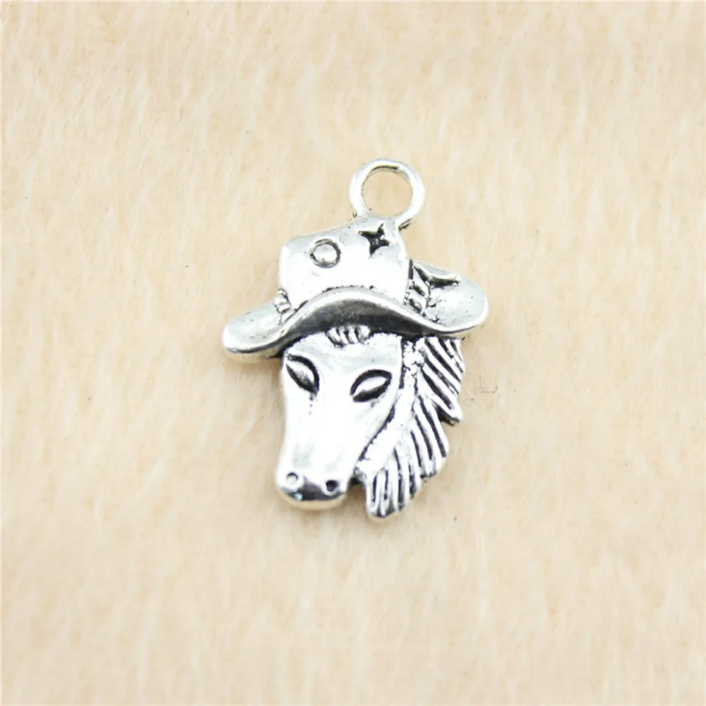 30pcs/lot 23*16mm ancient silver Double Sided Cowboy Hat Horse Head charm Pendants DIY jewelry for bracelet necklace earring