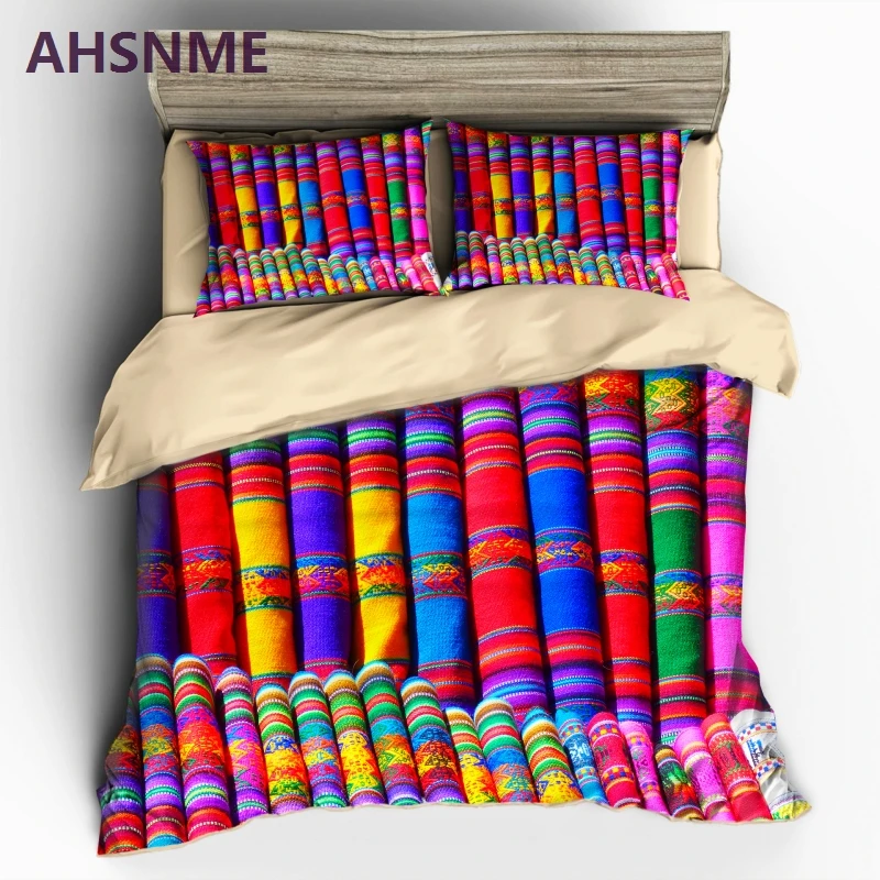 AHSNME Coloured Fabric Pattern Bedding set Bohemia Quilt Cover High-definition Print Home Textiles Adapts multi-country size EU