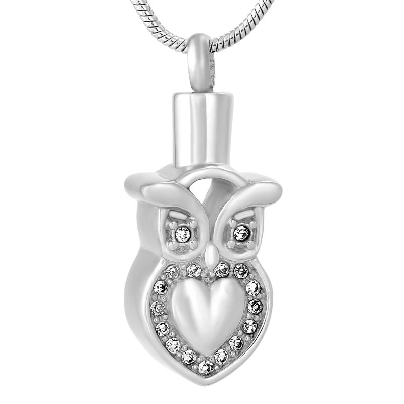 

IJD9637 Black/White/Pink Crystal Heart Owl Cremation Necklace Animal Memorial Urn Jewelry Ashes Holder Keepsake Pendant For Pet