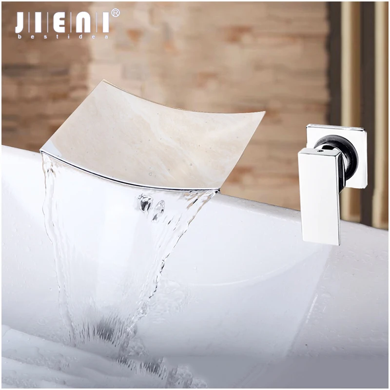 

JIENI Bathtub Waterfall Wall Mounted Polished Chrome Shower Bathroom Basin Sink Solid Brass Tap Mixer Faucet