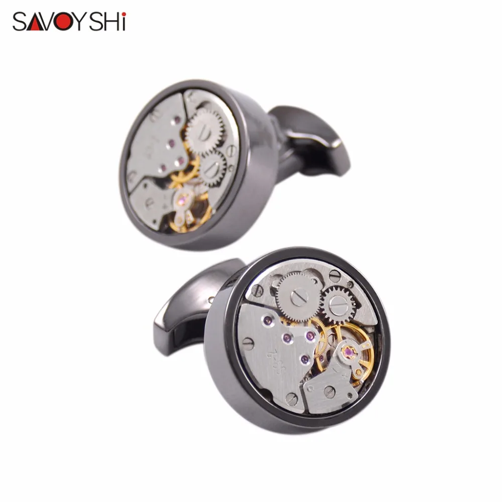 SAVOYSHI High Quality Shirt Cuffs Cufflinks for Mens Round Metal Steampunk Watch Movement Cuff links Brand Cuffs Accessories