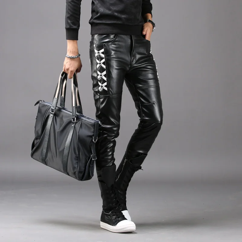 Hot New Male Pu Leather Pants Windproof Warm Winter Youth Students Men Korean Leather Pants Trend Tight Motorcycle Trousers