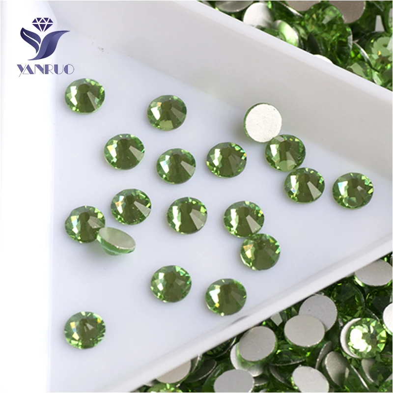 YANRUO 2028NoHF All Sizes Peridot Non Hotfix Flatback Rhinestones Crystal Luxury Strass Stones For Nail Art Decoration