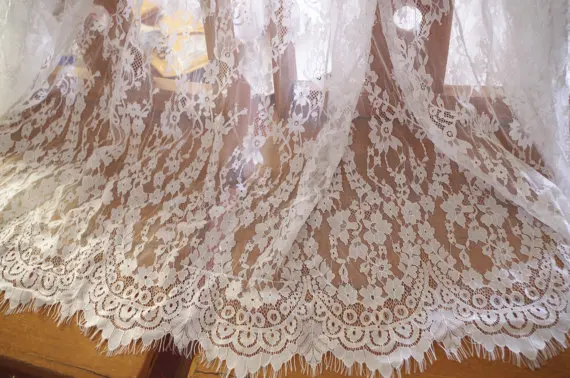 3 Meters Off White Chantilly Lace Fabric French Lace Fabric With Eyelash Scalloped Border Bridal Lace Fabric