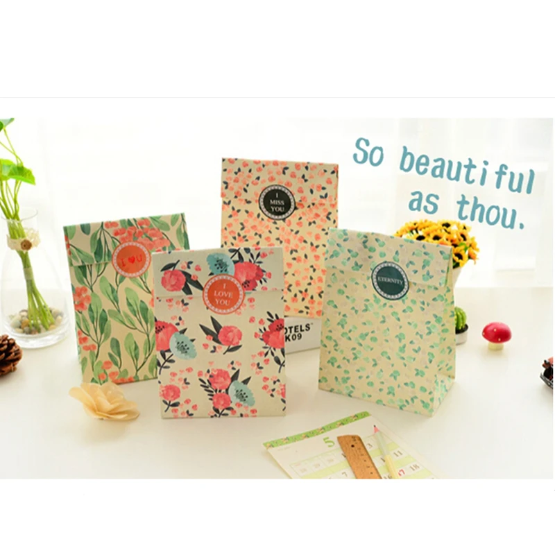 4 PCS/LOT Gift Bags Flower Paper Gift Bags for Food Packaging Christmas Gift Envelopes