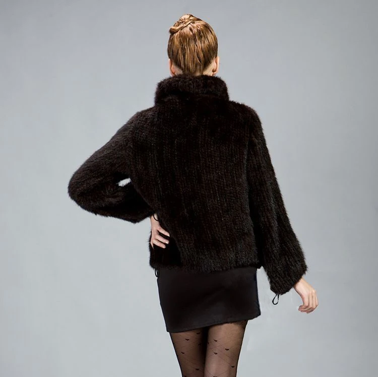 Abrigo de piel de punto de pelo de visón para mujer, ropa de piel de visón, abrigo de solapa de moda, chaqueta de piel de invierno