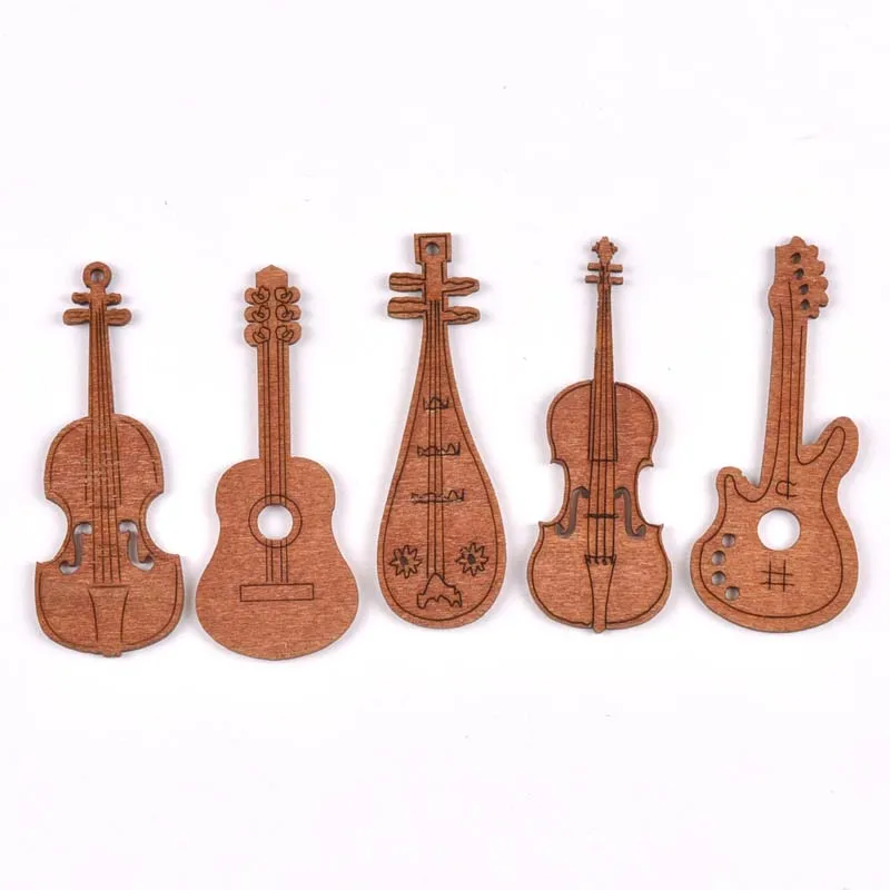 20Pcs Guitar/violin Wood Crafts Slices For DIY Scrapbookings Accessories Wood Ornament Handmade Home Decor 20x60mm M1931