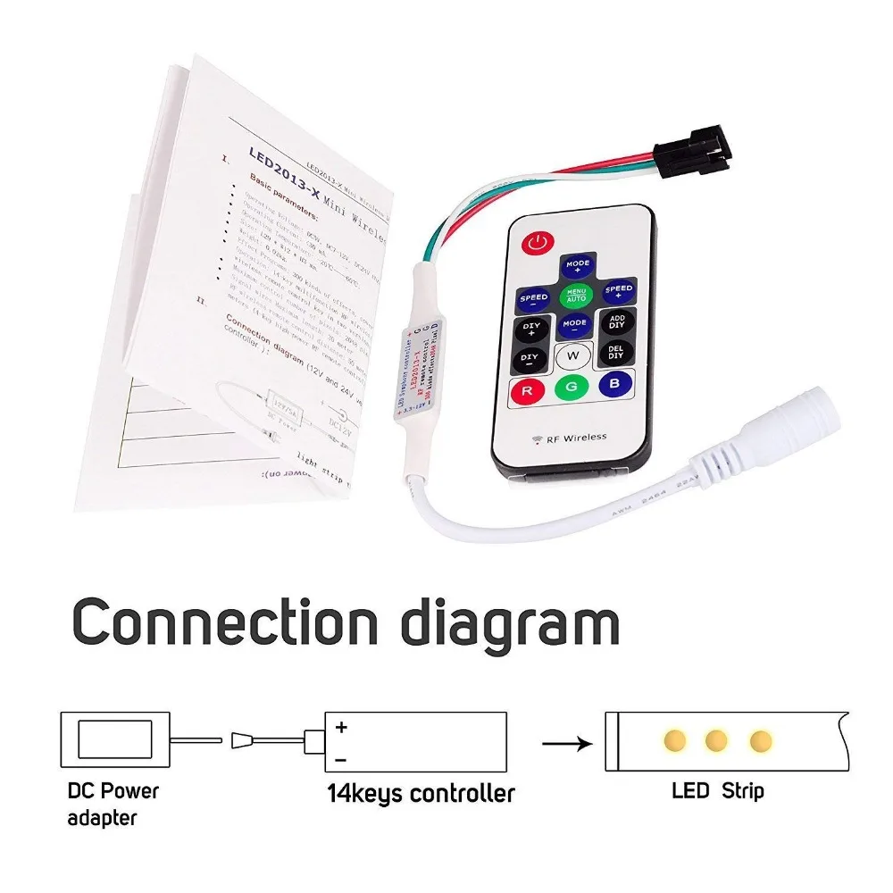 1pc DC 5-24V Mini 14 Key RF Remote Controller for WS2811 WS2812B Dream Color LED Strip Light