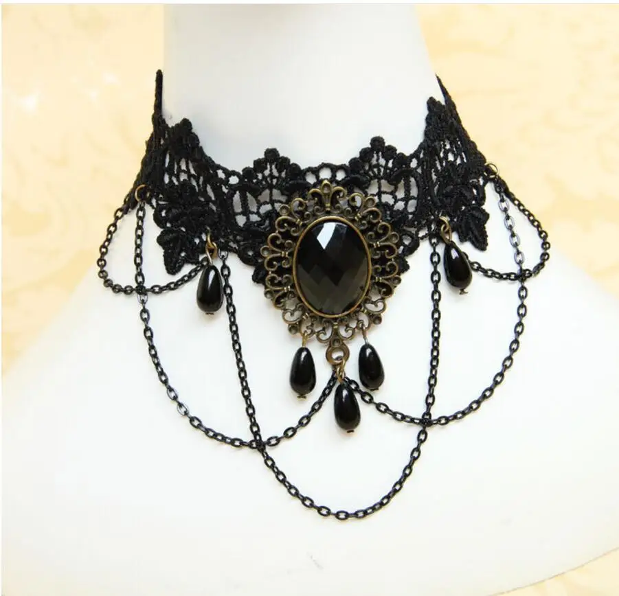 Fashion Gothic Choker Necklace Vintage Tattoo Tassel Punk Style Lace Pendant Wedding Jewelry Women False Collar Statement
