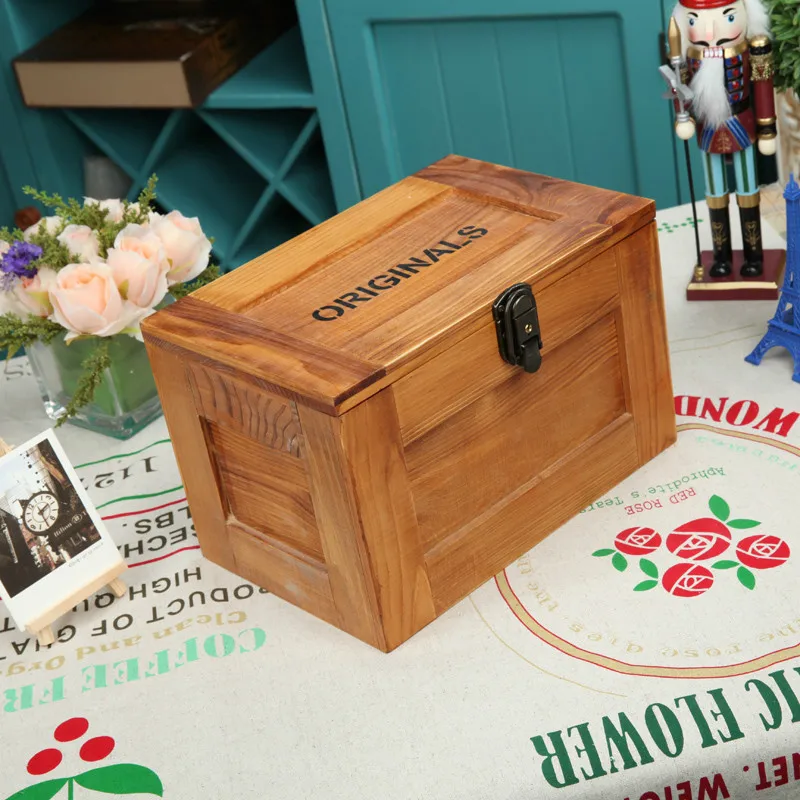 Zakka Storage Box Decoration Box Retro Style Solid Wood with Lock Box Wooden Jewelry Box