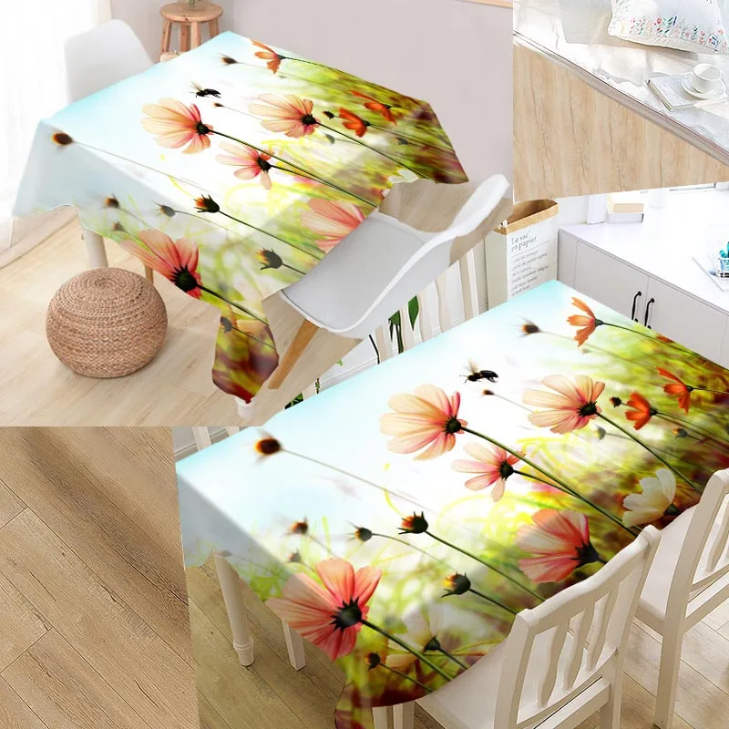 

Nature Flowers Table Cover Printing Waterproof Tablecloth More Size Tablecloths Kitchen Wedding Hotel Decoration