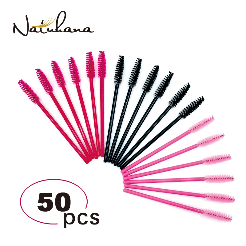 50Pcs Disposable Micro Eyelash Comb Brush Spoolers Makeup Kit Lash Extension Brushes Mascara Applicator Wand Lash Eyebrow Brush