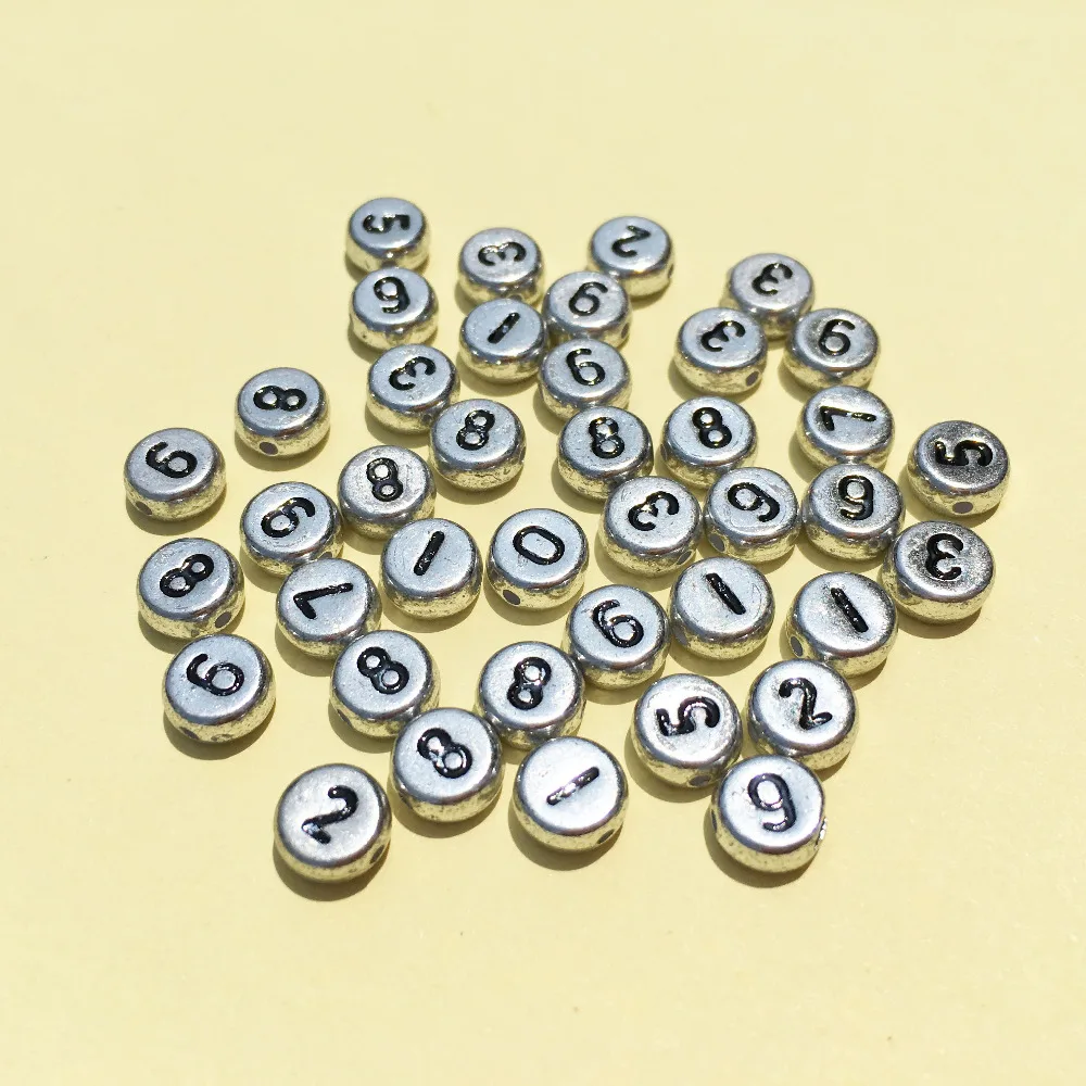 Free Shipping Flat Round Shape 4*7MM 3600PCS/Lot  0-9 Number Beads Acrylic Plastic Jewelry Alphabet Letter Bracelet Beads