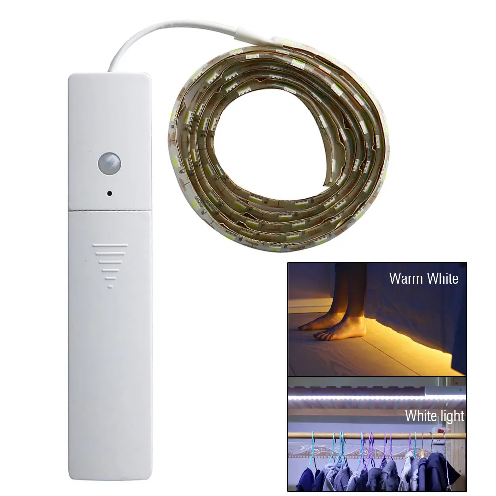 New Style 3000K/6000K Flexible PIR Motion Activated 60LED Light Sensor Lamp Strip Lighting For Kitchen Closet With 2Colors