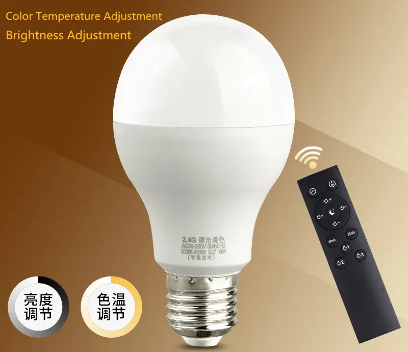 

Smart home Timed wireless remote control E27 led bulb Brightness color temperature Stepless dimming Household light bulb