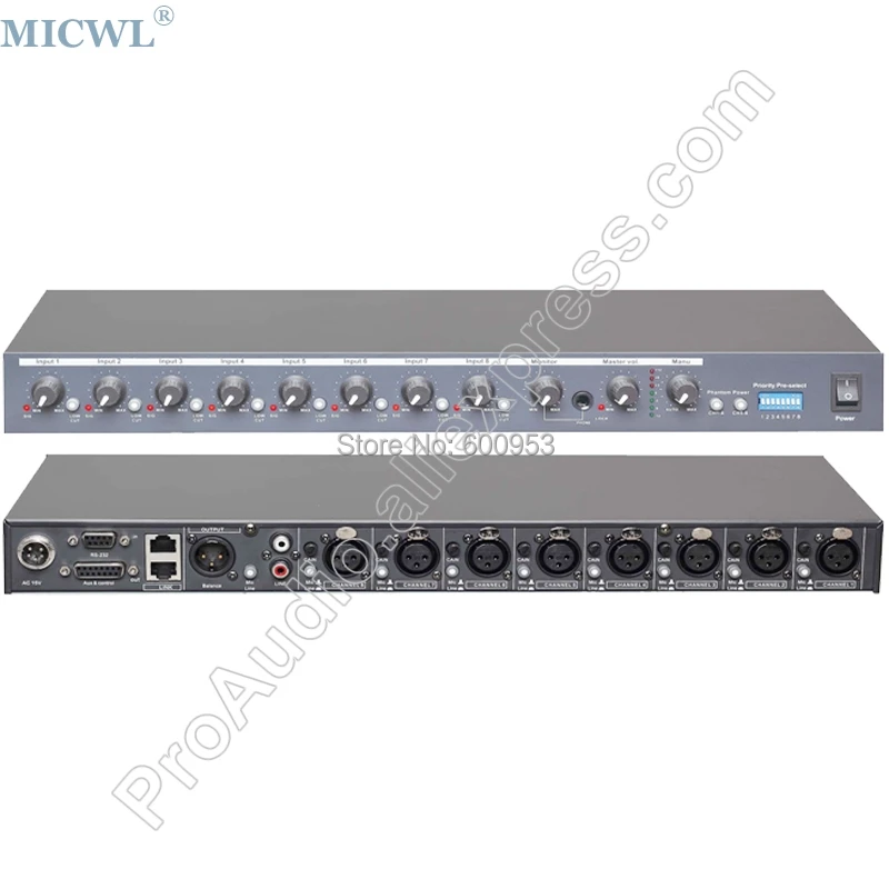 

MICWL R2820 Brand New Eight Channel Sound Mixer for Conference Desktop Table Gooseneck Conference System Provide 48V Phantom