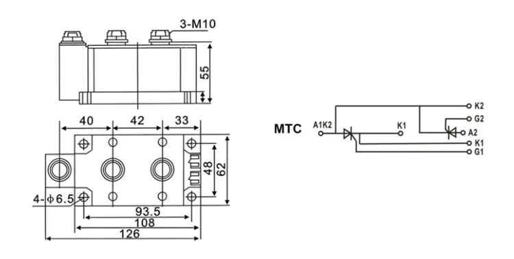 وحدة SCR MTC500A 600 فولت/800 فولت/1000 فولت/1200 فولت/1400 فولت/1600 فولت/3600 فولت وحدة الثايرستور