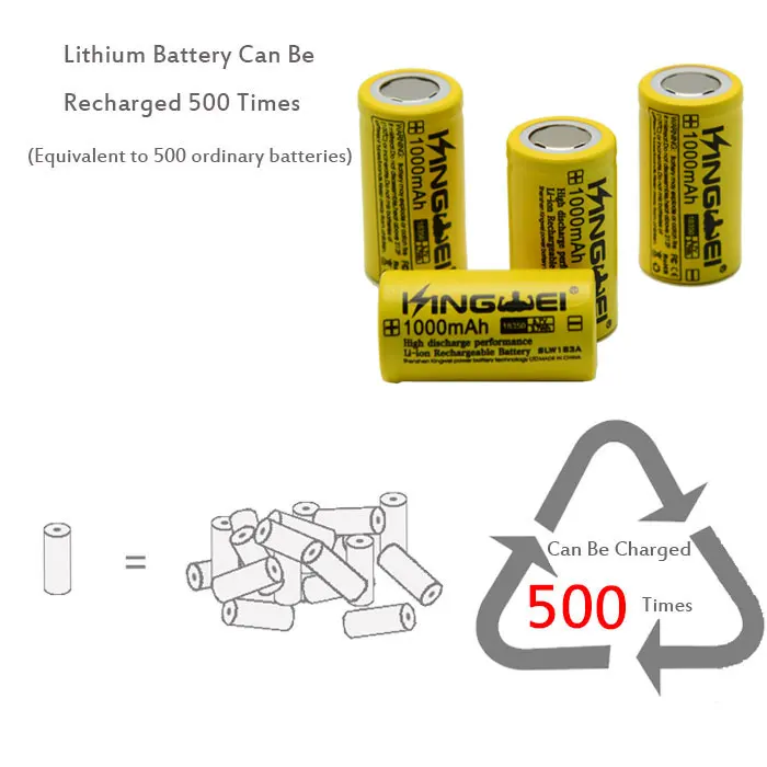 100 pz/lotto kingwei 18350 1000 mAh 3.7 V Batteria Ricaricabile Li-Ion Batteria Al Litio per Led Torcia Elettrica Della Macchina Fotografica Del Faro