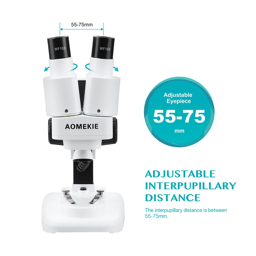 Aomekie microscópio estéreo 20x, binocular com led para pcb ferramenta de solda, de reparo de telefone móvel, slides de material mineral assistir