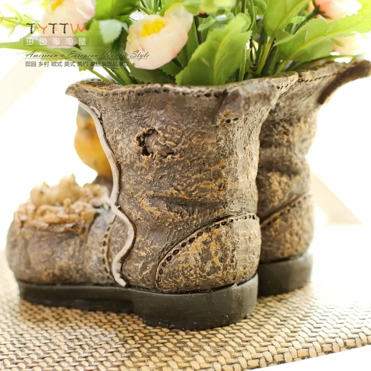 Free Shipping Pastoral Style Big Boots Bird High Quality Do Old Resin Decoration,restaurant/Balcony/Room Decoration Flowerpot