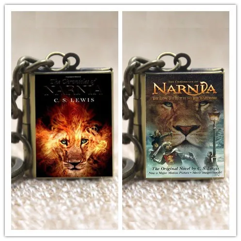 Chronicles of Narnia Book Cover Locket Necklace keyring silver & Bronze tone book jewelry