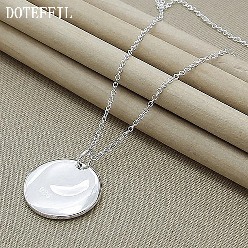 DOTEFFIL 925 Sterling Silver Bump Round Pendant Necklace 18 Inch Chain For Women Wedding Engagement Party Fashion Charm Jewelry