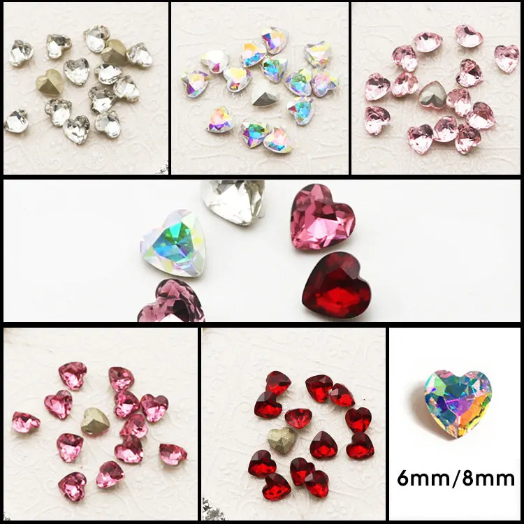 Gratis Verzending 10Pcs Zoete Liefde Hart Glas Nail Art Crystal Top Kwaliteit Nail Rhinestone Nail Art Accessoires Nieuwste Nail charms