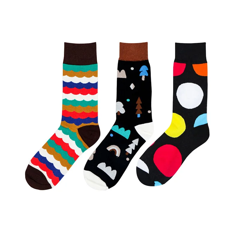 

Fashion Colorful Socks Men Hit Color Argyle Stripes Big Dot Jacquard Filled Optic Combed Cotton Male Sock Meia Wedding Gift